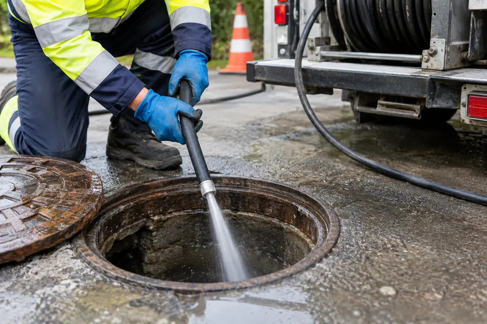 Equipamento utilizado no serviço de limpeza de rede de esgoto em Franca